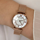  Shop Authentic Emporio Armani Gianni T Bar Mother of Pearl Dial Rose Gold Mesh Bracelet Watch For Women - AR11320 - Luxxuri