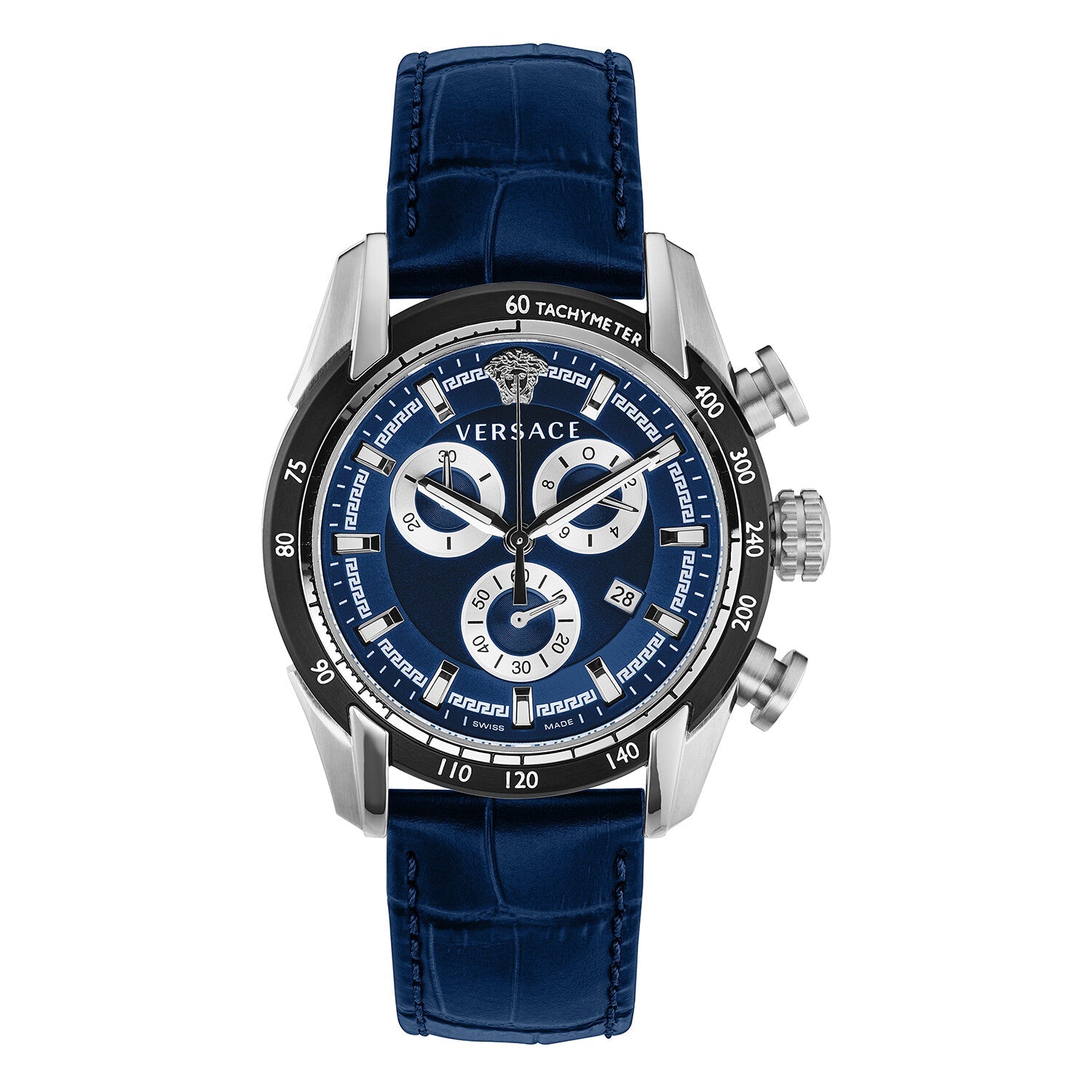  Shop Authentic Versace V-Ray Chronograph Quartz Blue Dial Blue Leather Strap Watch for Men - VE2I00721 - Luxxuri