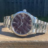  Shop Authentic Tudor Style Automatic Burgundy Red Dial Silver Steel Strap Watch for Men - M12710-0015 - Luxxuri