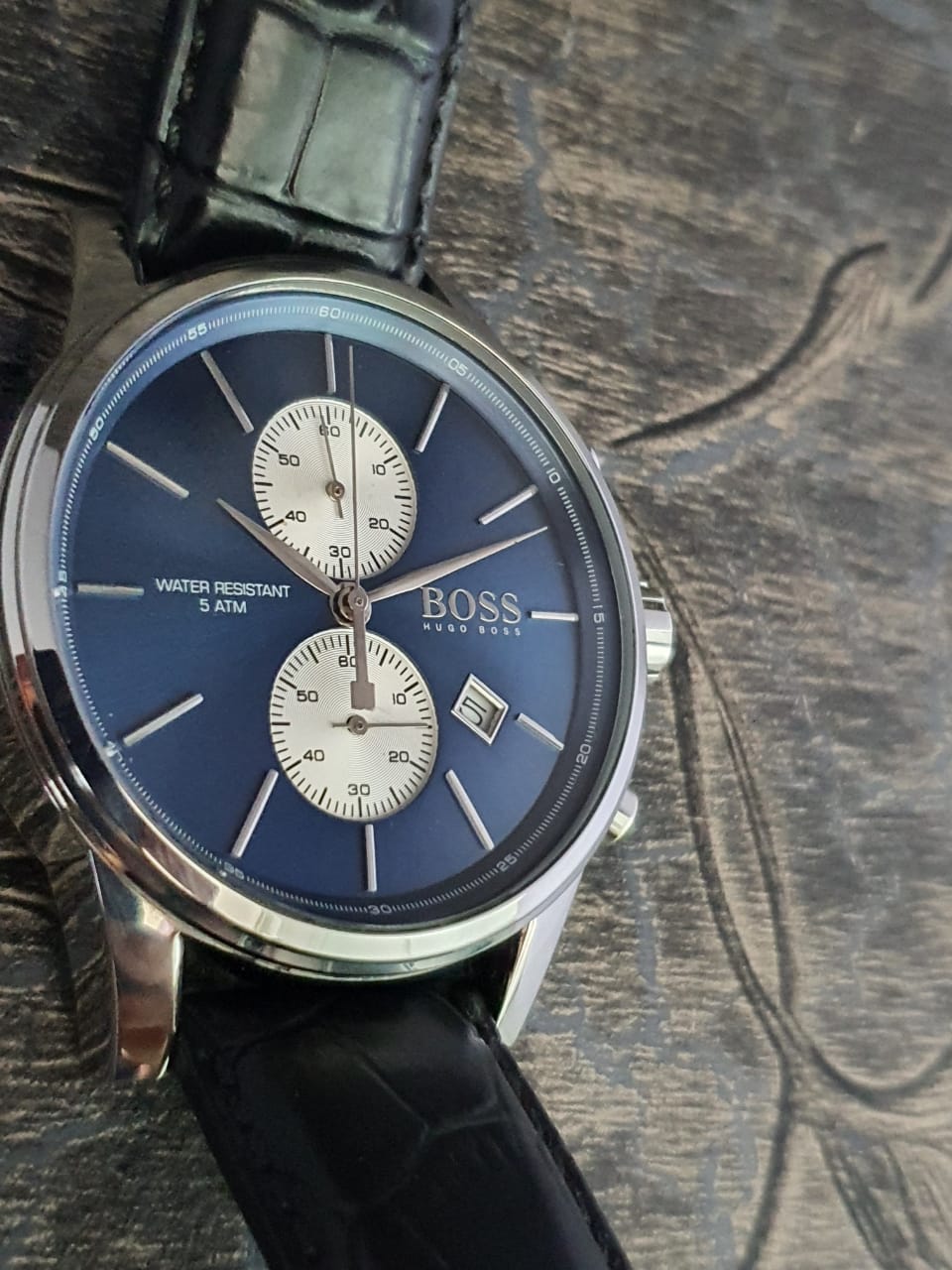  Shop Authentic Hugo Boss Jet Blue Dial Black Leather Strap Watch for Men - 1513283 - Luxxuri