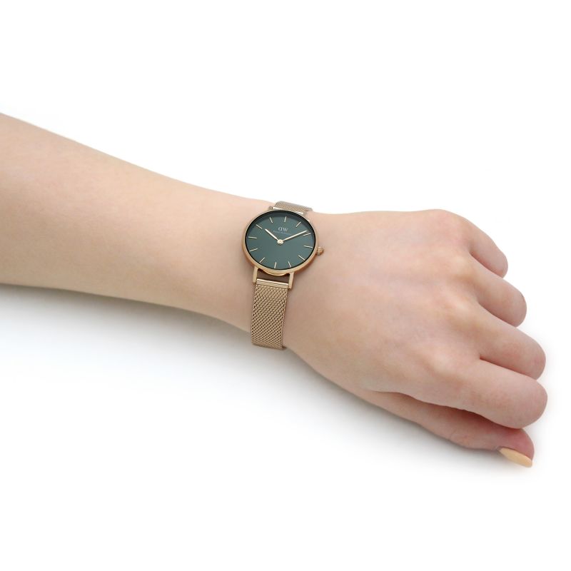  Shop Authentic Daniel Wellington Petite Emerald Green Dial Gold Mesh Strap Watch For Women - DW00100479 - Luxxuri