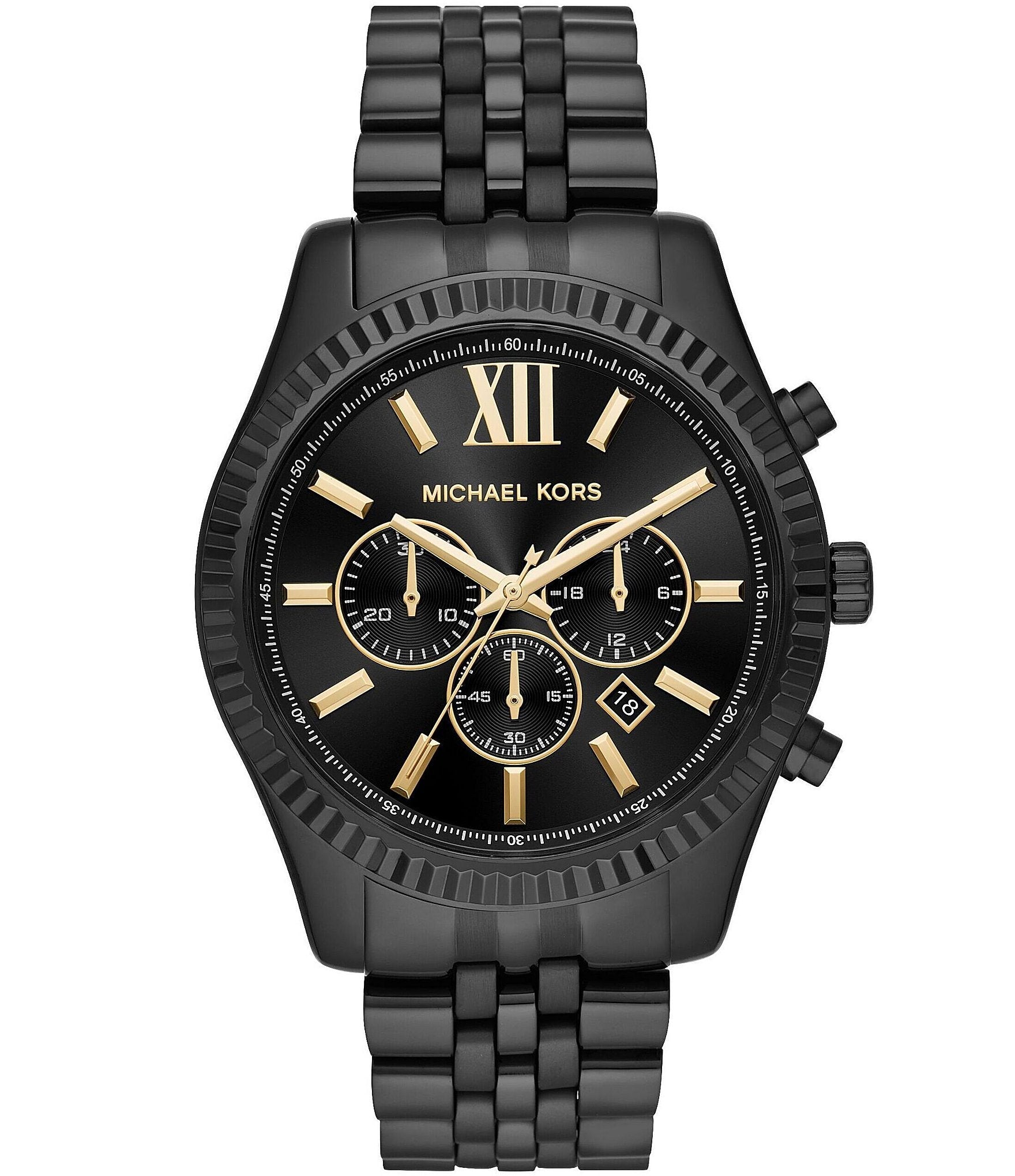 Michael Kors Lexington Chronograph Black Dial Black Steel Strap Watch for Men - MK8603