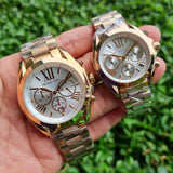 Shop Authentic Michael Kors Bradshaw Chronograph Silver Dial Two Tone Steel Strap Watch For Women - MK5855 - Luxxuri