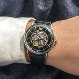  Shop Authentic Emporio Armani Meccanico Skeleton Black Dial Black Leather Strap Watch For Men - AR60026 - Luxxuri