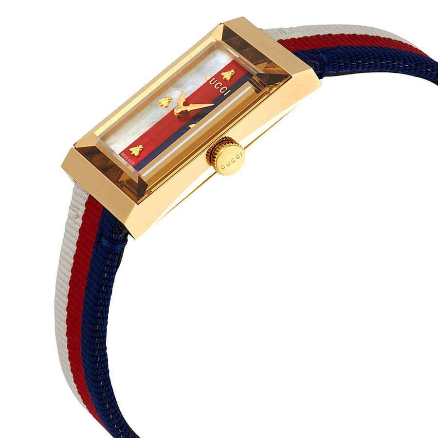 Shop Authentic Gucci G-Frame Mother of Pearl Dial White Blue Red Nylon Strap Watch For Women - YA147405 - Luxxuri