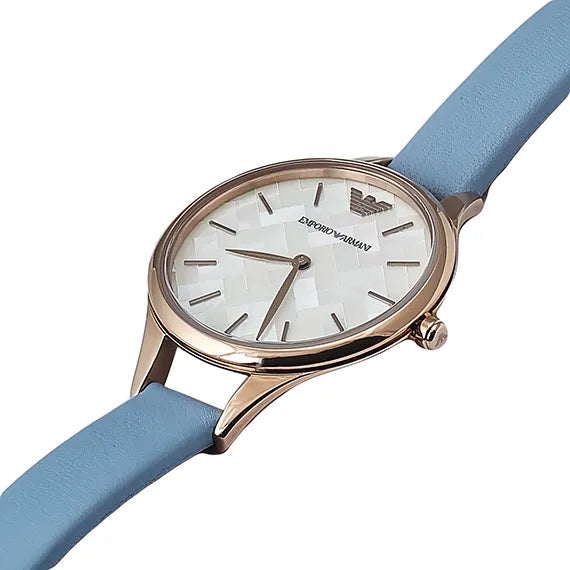 Shop Authentic Emporio Armani Aurora Quartz Mother of Pearl White Dial Blue Leather Strap Watch For Women - AR11109 - Luxxuri