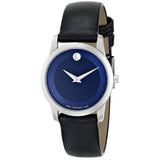  Shop Authentic Movado Museum Blue Dial Black Leather Strap Watch For Women - 0606611 - Luxxuri