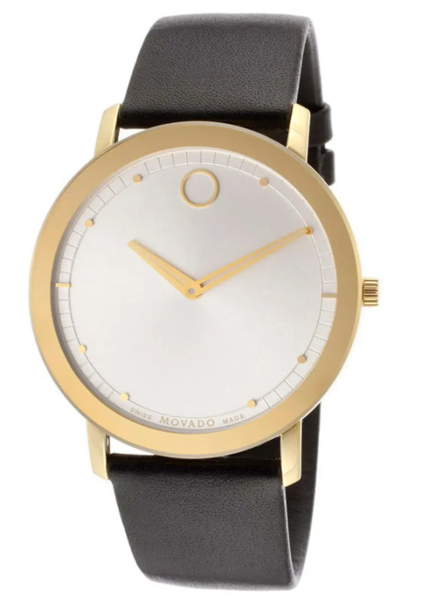  Shop Authentic Movado TC Silver Dial Black Leather Strap Watch For Men - 606695 - Luxxuri