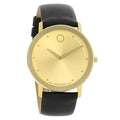  Shop Authentic Movado Sapphire Gold Dial Black Leather Strap Watch For Men - 606883 - Luxxuri