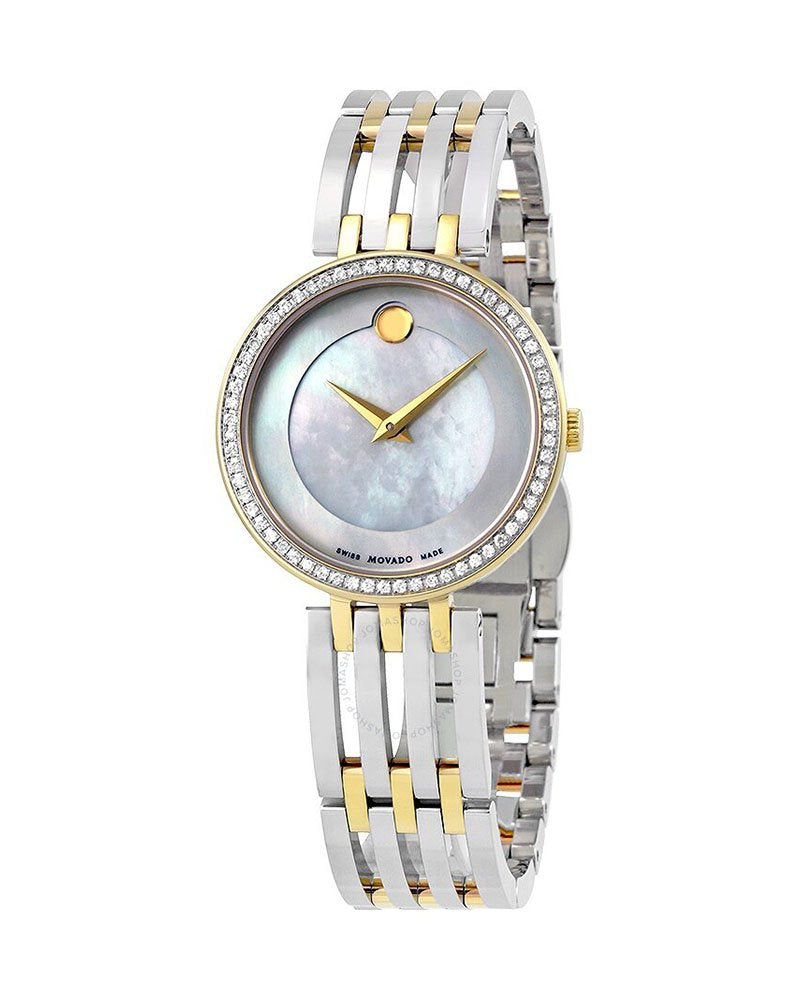  Shop Authentic Movado Esperanza Mother of Pearl Dial Two Tone Steel Strap Watch For Women - 0607085 - Luxxuri