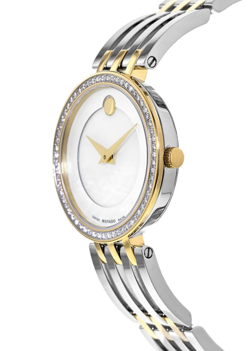  Shop Authentic Movado Esperanza Mother of Pearl Dial Two Tone Steel Strap Watch For Women - 0607085 - Luxxuri
