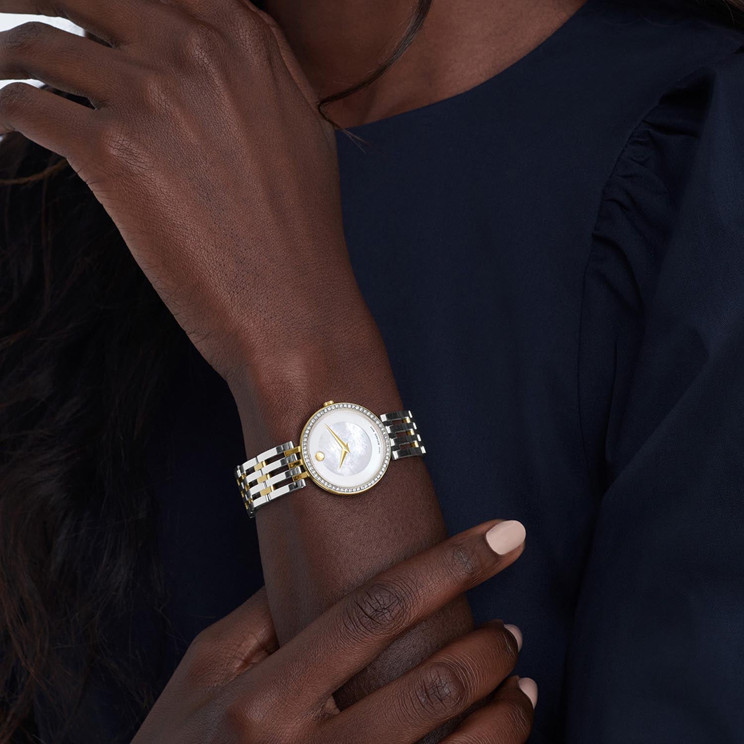  Shop Authentic Movado Esperanza Mother of Pearl Dial Two Tone Steel Strap Watch For Women - 0607085 - Luxxuri