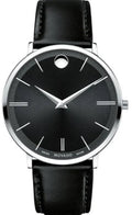 Shop Authentic Movado Ultra Slim Black Dial Black Leather Strap Watch For Men - 0607086 - Luxxuri
