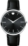  Shop Authentic Movado Ultra Slim Black Dial Black Leather Strap Watch For Men - 0607086 - Luxxuri