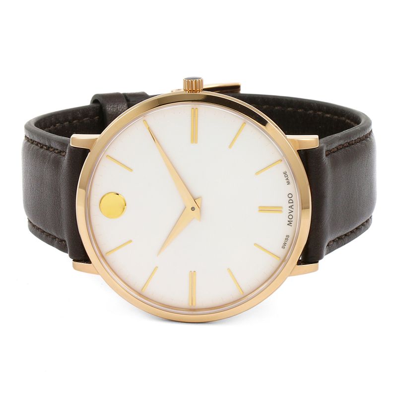  Shop Authentic Movado Ultra Slim White Dial Brown Leather Strap Watch For Men - 0607089 - Luxxuri
