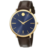  Shop Authentic Movado Ultra Slim Blue Dial Brown Leather Strap Watch For Women - 0607092 - Luxxuri