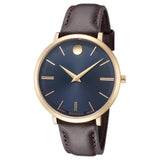  Shop Authentic Movado Ultra Slim Blue Dial Brown Leather Strap Watch For Women - 0607092 - Luxxuri