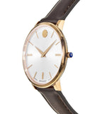  Shop Authentic Movado Ultra Slim Silver Dial Brown Leather Strap Watch For Women - 0607093 - Luxxuri