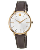  Shop Authentic Movado Ultra Slim Silver Dial Brown Leather Strap Watch For Women - 0607093 - Luxxuri
