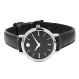  Shop Authentic Movado Ultra Slim Black Dial Black Leather Strap Watch For Women - 0607094 - Luxxuri