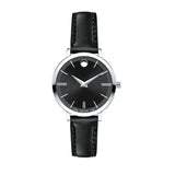 Shop Authentic Movado Ultra Slim Black Dial Black Leather Strap Watch For Women - 0607094 - Luxxuri