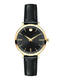  Shop Authentic Movado Ultra Slim Black Dial Black Leather Strap Watch For Women -  0607095 - Luxxuri