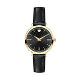  Shop Authentic Movado Ultra Slim Black Dial Black Leather Strap Watch For Women -  0607095 - Luxxuri