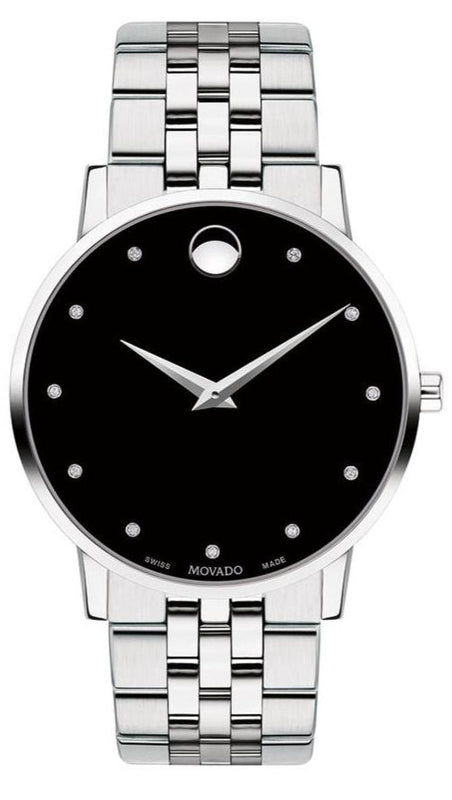  Shop Authentic Movado Museum Classic Diamonds Black Dial Silver Steel Strap Watch for Men - 0607201 - Luxxuri