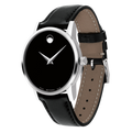 Movado Museum Black Dial Black Leather Strap Watch For Men - 2100002