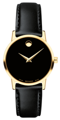 Movado Museum Black Dial Black Leather Strap Watch For Women - 2100006
