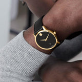  Shop Authentic Movado Museum Black Dial Black Leather Strap Watch For Men - 2100005 - Luxxuri