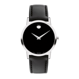  Shop Authentic Movado Museum Black Dial Black Leather Strap Watch For Men - 606502 - Luxxuri
