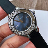  Shop Authentic Swarovski Lovely Crystals Mother of Pearl Black Dial Black Leather Strap Watch for Women - 5242898 - Luxxuri