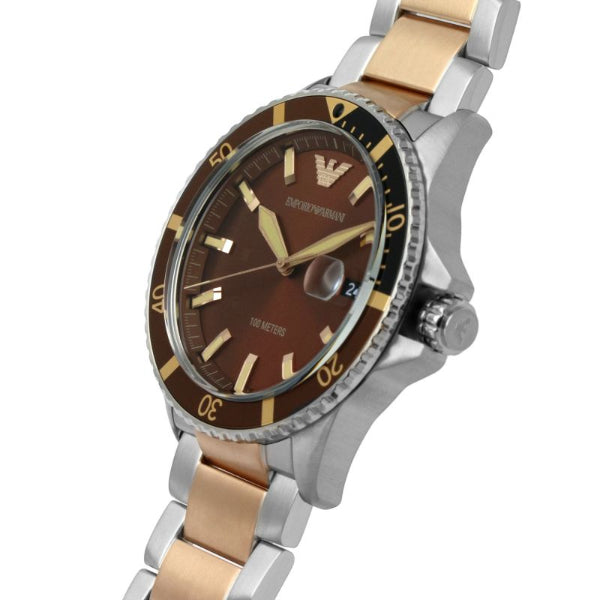  Shop Authentic Emporio Armani Diver Quartz Brown Dial Two Tone Steel Strap Watch For Men - AR11340 - Luxxuri