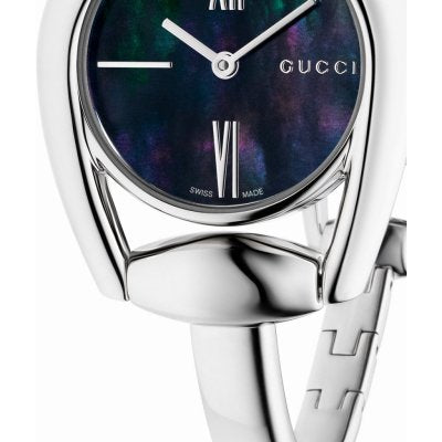  Shop Authentic Gucci Horsebit Collection Mother of Pearl Black Dial Silver Steel Strap Watch For Women - YA139503 - Luxxuri