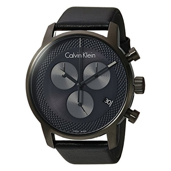  Shop Authentic Calvin Klein City Chronograph Grey Dial Black Leather Strap Watch for Men - K2G177C3 - Luxxuri