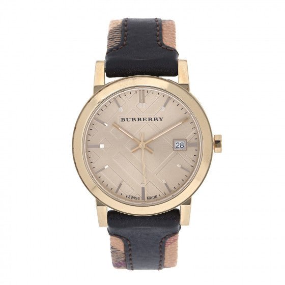  Shop Authentic Burberry The City Gold Dial Black Leather Strap Watch for Men - BU9032 - Luxxuri