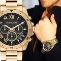  Shop Authentic Michael Kors Brecken Chronograph Quartz Black Dial Gold Steel Strap Watch For Men - MK8481 - Luxxuri