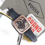  Shop Authentic Fossil Inscription Automatic Skeleton Rose Gold Dial Black Leather Strap Watch for Men - BQ2572 - Luxxuri