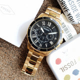  Shop Authentic Fossil Inscription Automatic Black Dial Gold Steel Strap Watch for Men - FS5267 - Luxxuri