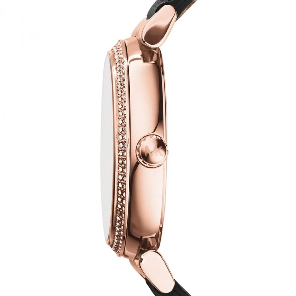 Shop Authentic Michael Kors Catlin Rose Gold Crystal Dial Black Leather Strap Watch for Women - MK2376 - Luxxuri