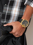  Shop Authentic Diesel Mega Chief Gold & Black Dial Black Leather Strap Watch For Men - DZ4344 - Luxxuri