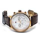  Shop Authentic Tommy Hilfiger Evan White Dial Brown Leather Strap Watch for Men - 1710394 - Luxxuri