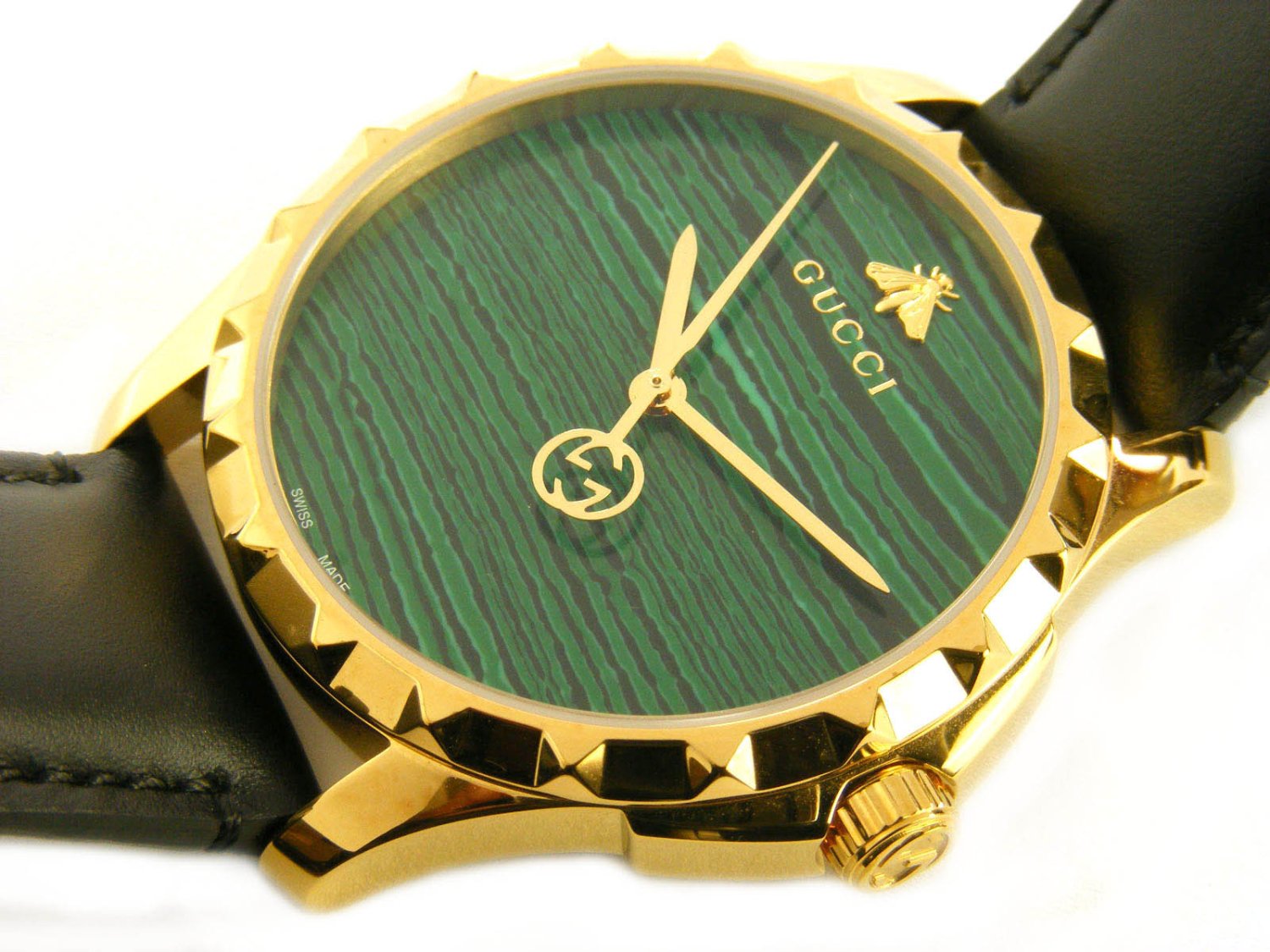  Shop Authentic Gucci Le Marche Des Merveilles Quartz Green Dial Black Leather Strap Watch For Women - YA126463 - Luxxuri