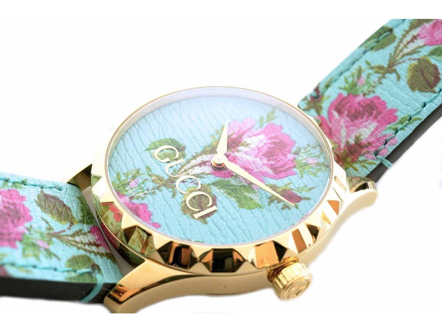  Shop Authentic Gucci G Timeless Floral Turquoise Dial Turquoise Leather Strap Watch For Women - YA1264085 - Luxxuri