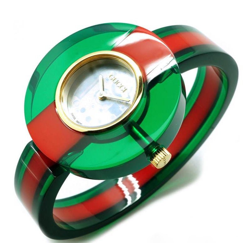 Gucci Vintage Web Mother of Pearl Dial Two Tone Plastic Strap Watch For Women - YA143403