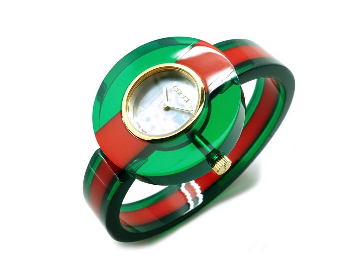  Shop Authentic Gucci Vintage Web Mother of Pearl Dial Two Tone Plastic Strap Watch For Women - YA143403 - Luxxuri