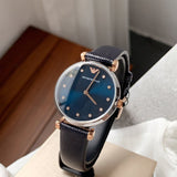  Shop Authentic Emporio Armani Gianni T Bar Analog Blue Dial Black Leather Strap Watch For Women - AR1989 - Luxxuri