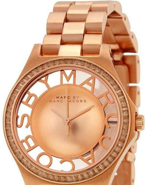  Shop Authentic Marc Jacobs Henry Transparent Rose Gold Dial Rose Gold Steel Strap Watch for Women - MBM3339 - Luxxuri