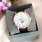 Shop Authentic Guess Delancy Quartz Silver Dial Black Leather Strap Watch For Men - W0870G2 - Luxxuri